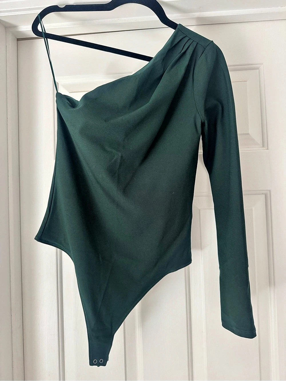 Abercrombie & Fitch Long-Sleeve Asymmetrical Draped Bodysuit Green